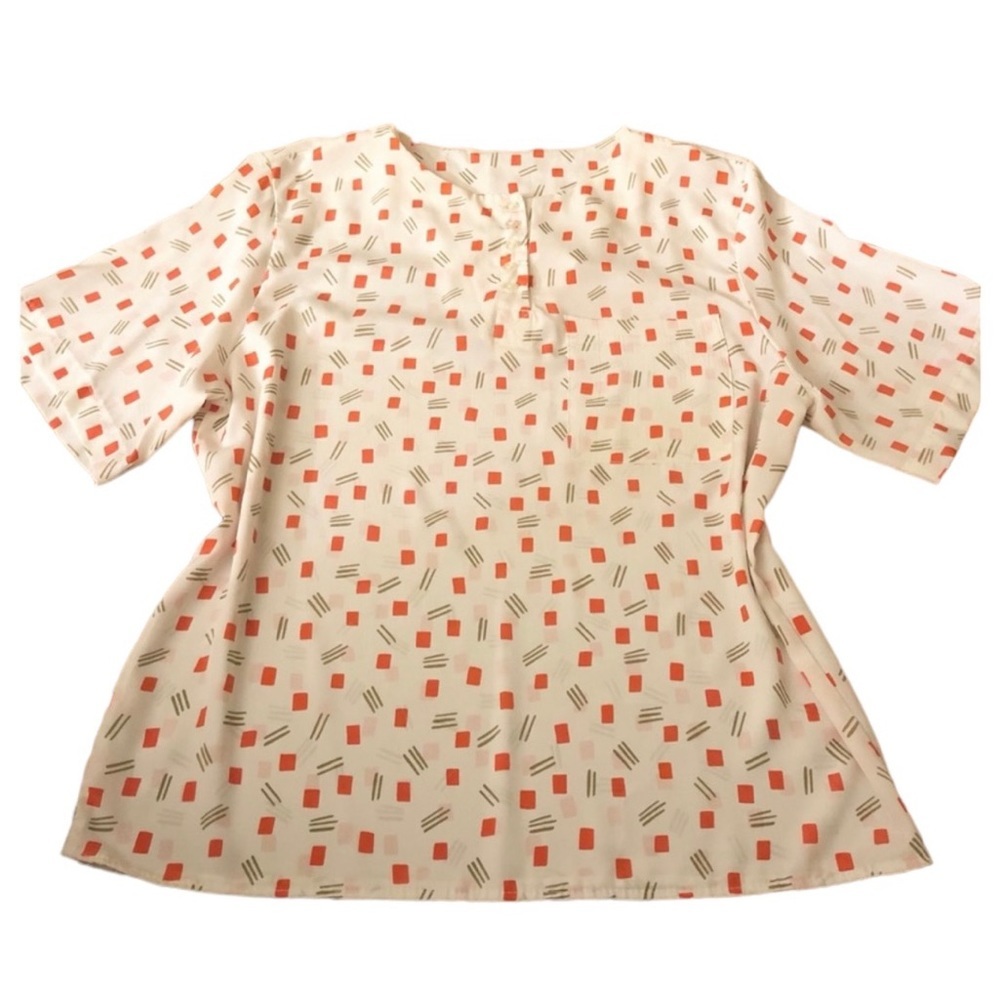1980’s Confetti Print Short Sleeved Lightweight Blouse, L, Made in the USA